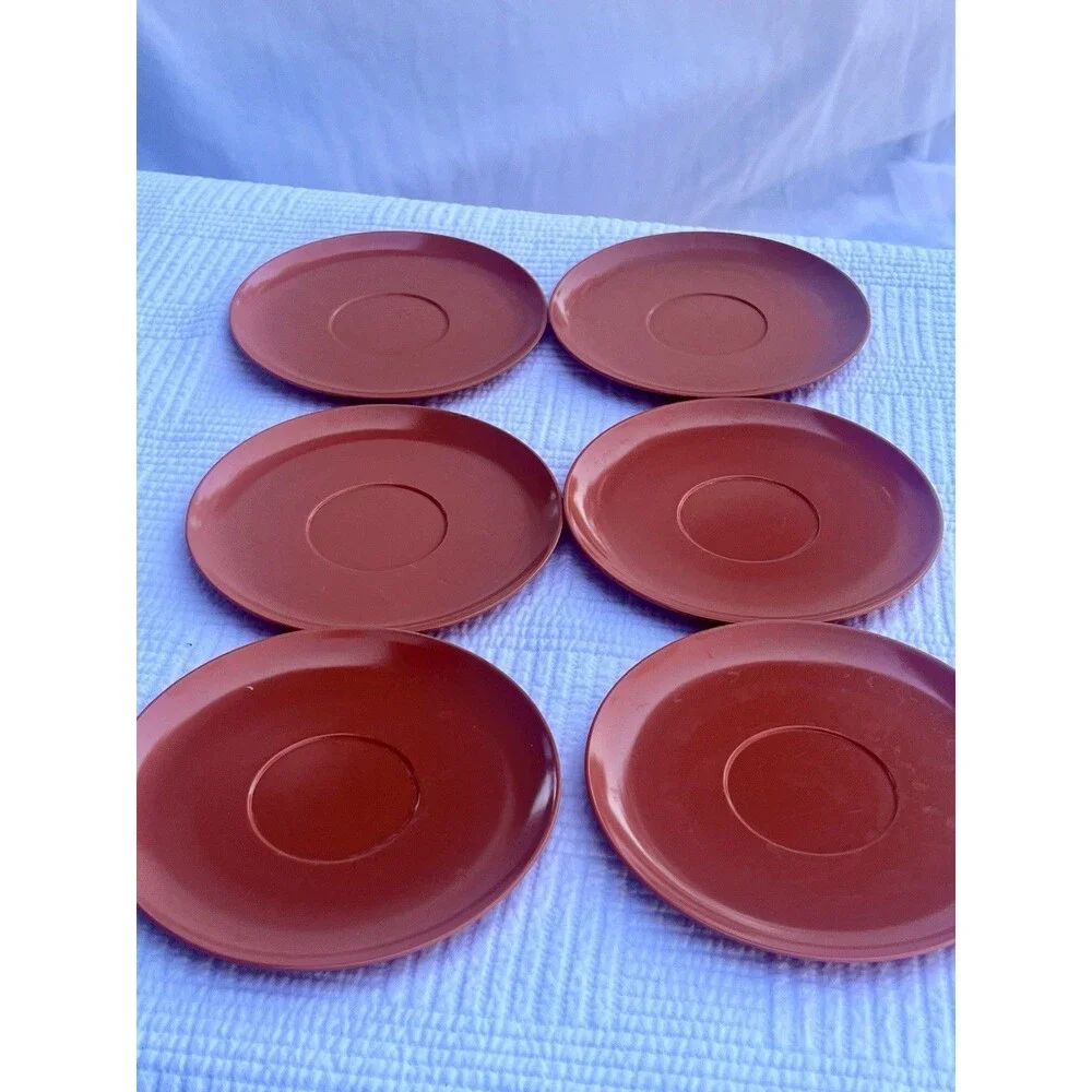 Vintage Laguna Melmac Set of 6 Saucers 5.5” Burnt Orange Rust #302 MCM USA